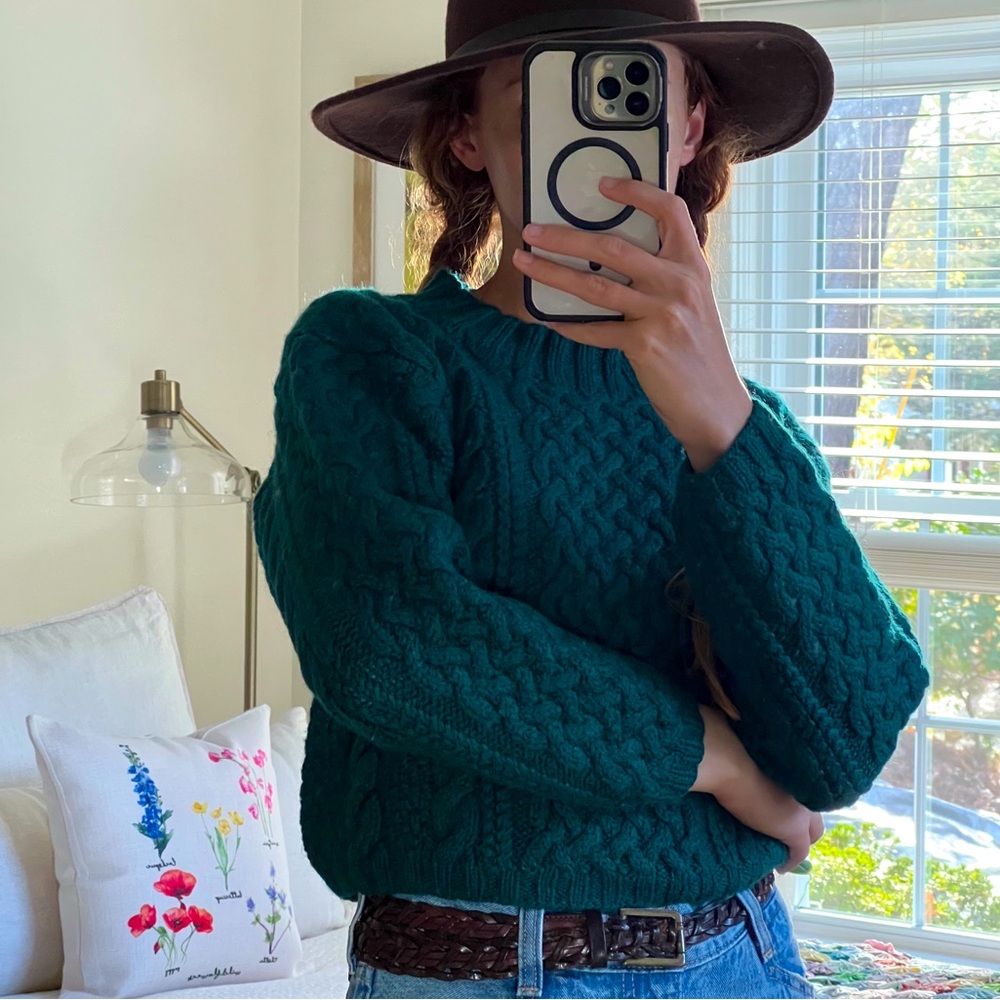 Vintage Wool Cable Knit Sweater Cambridge Dry Goods in Emerald Green Size Small